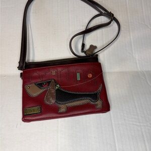 Chala mini Burgundy Crossbody Bag with Dog Motif